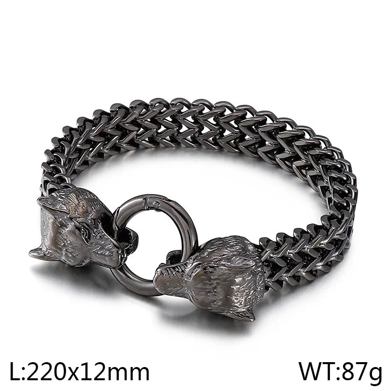 Vintage Style Wolf 304 Stainless Steel 18K Gold Plated Men's Bracelets