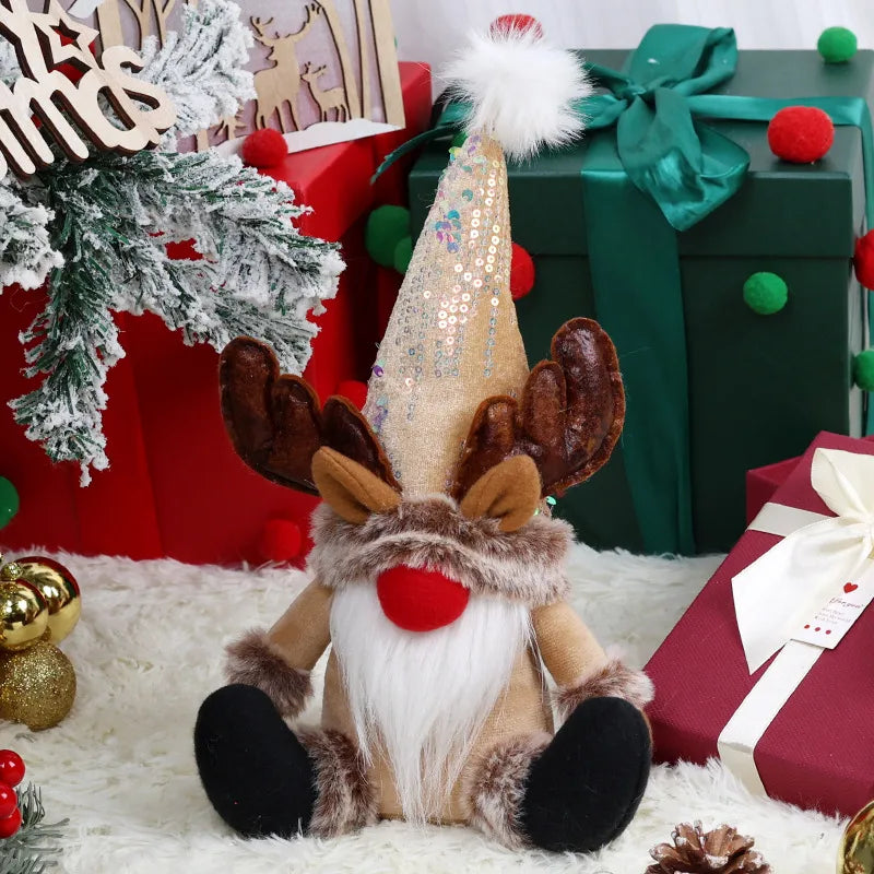 Christmas Long-Cap Style Santa Claus Decoration Rudolph The Reindeer Sprite Window Display Ornament Festive Polyester Decoration