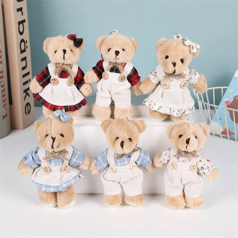 Cartoon linen bear pendant couple student bag bag ornaments linen bear car keychain plush doll toy