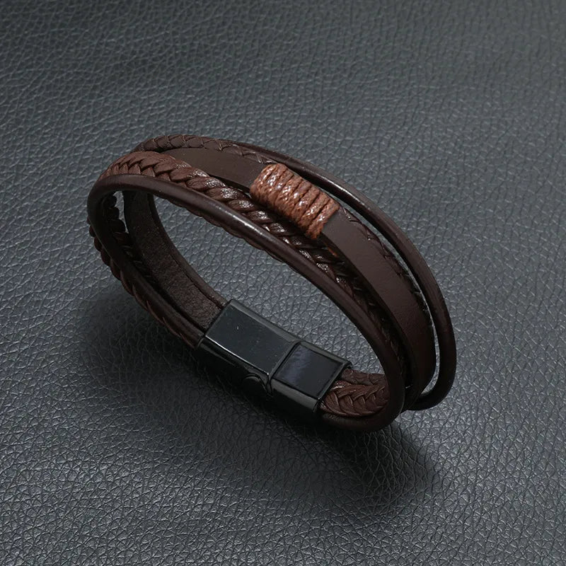 Hot European and American Style Jewelry Simple Fashion Leather Rope Hand Weaving Bracelet Men's Bracelet J Ornament Wholesale