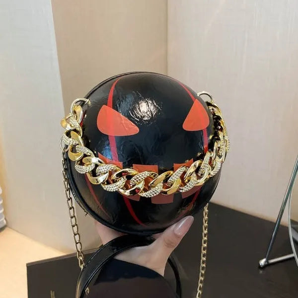 Halloween Small Round Crossbody Chain Shoulder Bag Casual Fashion Pumpkin Shape Ladies Satchel Handbag Trendy Leisure Tote