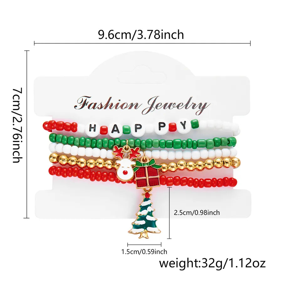 Handmade Christmas Themed Beaded Bracelet Set For Women Soft Clay Snowflake Letter Bracelets  Style