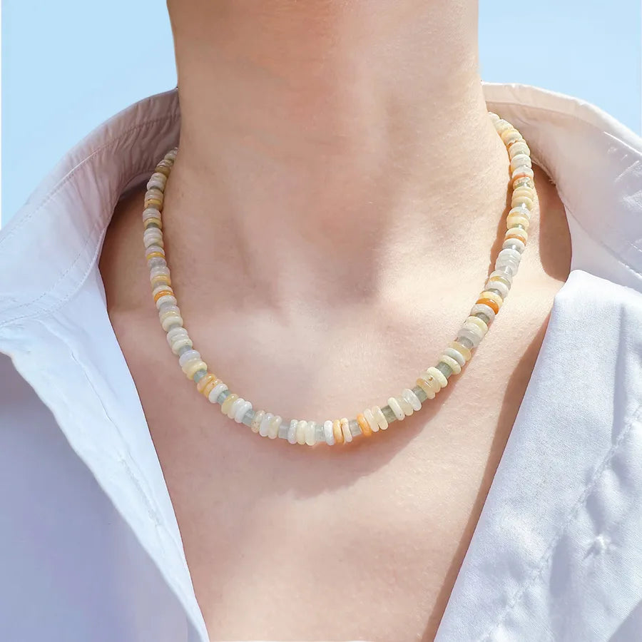 Vacation New Style Bohemian Geometric natural stone Brass 24K Gold Plated Beaded Chain Necklace In Bulk