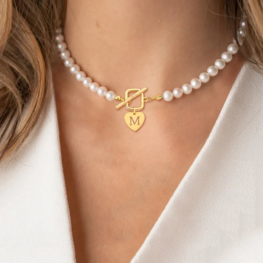 Elegant Simple Style Classic Style Letter Heart Shape Rectangle 304 Stainless Steel Artificial Pearl Beaded Chain Beaded Necklaces Wholesale
