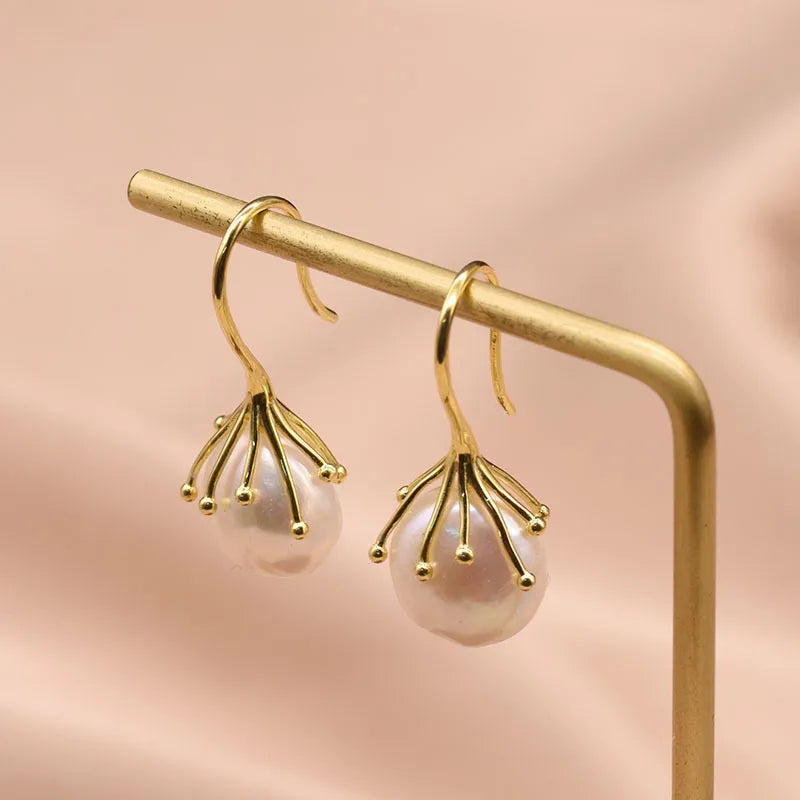 Live broadcast  natural pearl earrings high-grade earrings s925 silver needle women's design natural freshwater real pearl