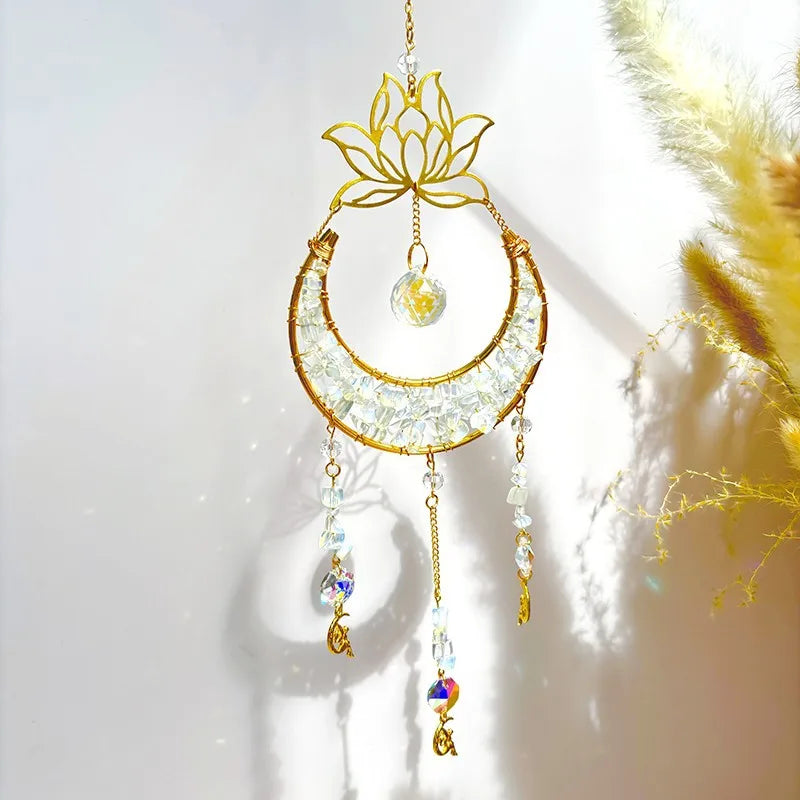 Romantic Simple Style Moon Flower Synthetic Opal Iron Wind Chime Wall Art