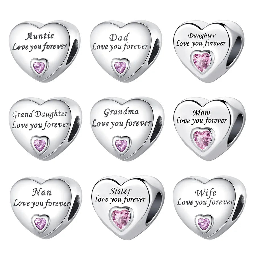Girls Gifts Charm Beads Heart-Shaped White Copper Silver Plated Beaded Diy Bracelet Necklace Accessories