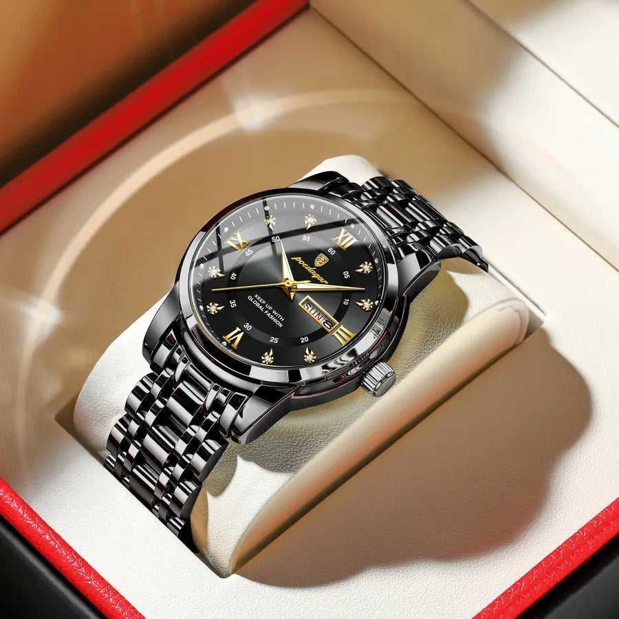 brand waterproof new men's watch double calendar luminous quartz watch live broadcast