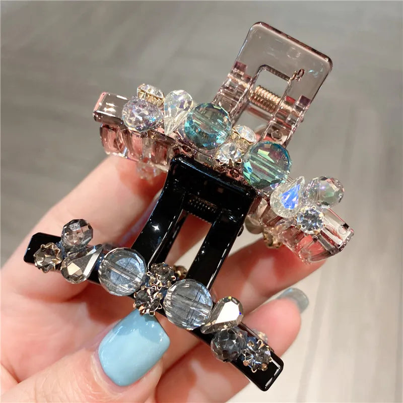 Elegant Acrylic Crystal Hair Claw Clip Women's Small Size Shark Roe Headwear Luxury Sensation Half-Up Hair Accessories