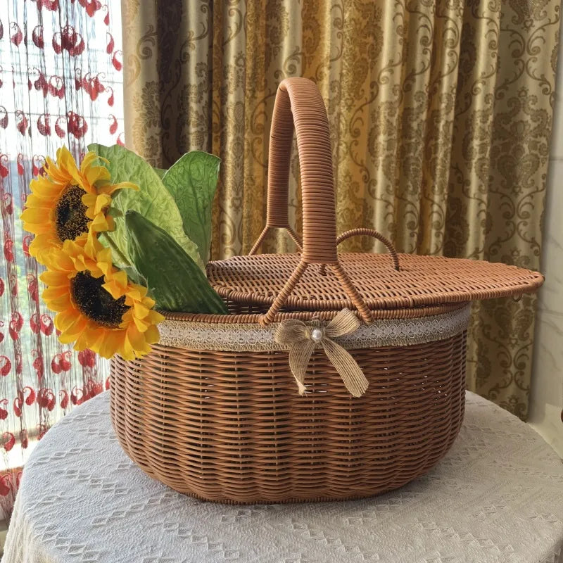 Casual Pastoral Solid Color Imitation Rattan Storage Basket