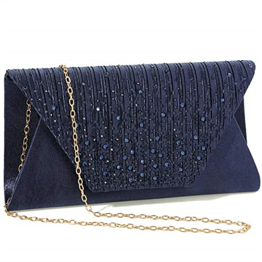 white wine red dark blue satin solid color rhinestone square evening bags