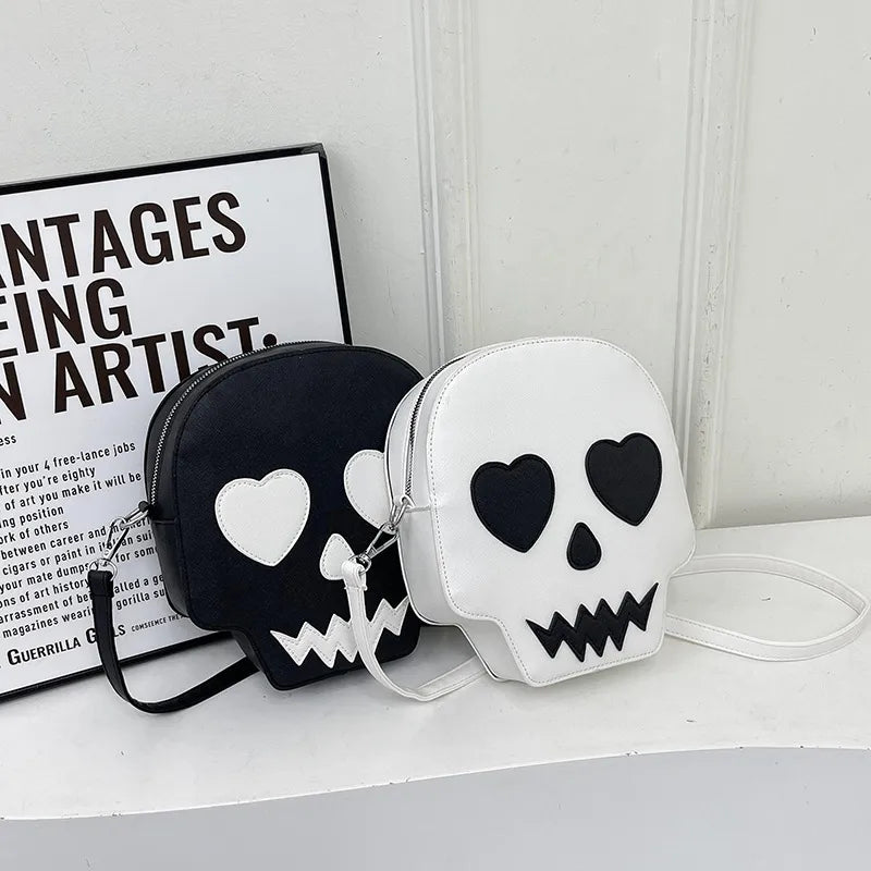 Halloween Skeleton Head Funny Crossbody Bag Square Single Shoulder Slant Bag For Girls Trendy PU Leather Internal Material