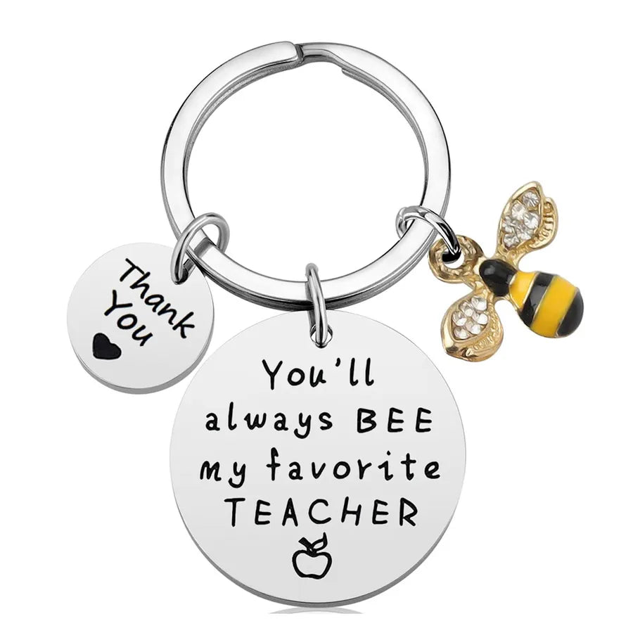 modern style bee stainless steel inlay rhinestones teachers' day women's bag pendant keychain