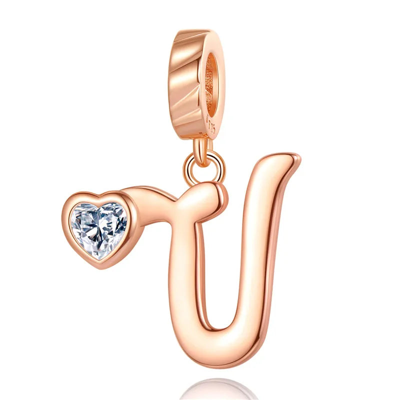 Ornament Letter Pendant S925 White Copper Rose Gold Necklace Pendant Diy Bracelet Charm Cross-Border Hot Sale Accessories