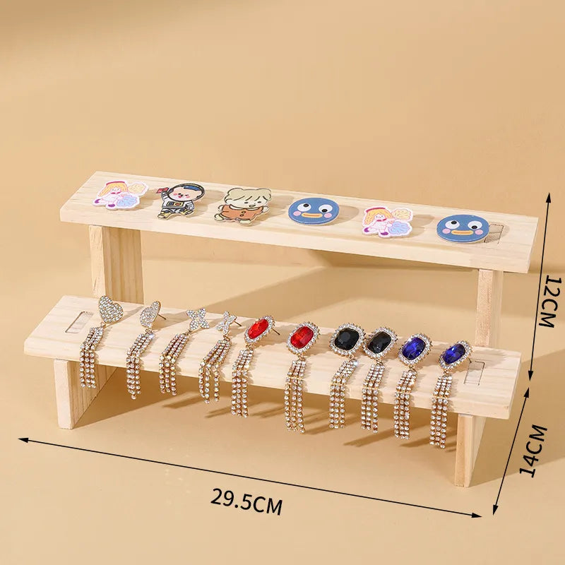 Rustic Wooden Staircase Display Stand For Accessories Toy Figure Eyewear Vintage Design Jewelry Live Broadcast Props Stand