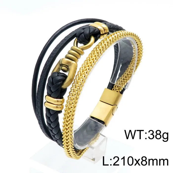 Punk Streetwear Geometric Titanium Steel 18K Gold Plated Men's Bangle