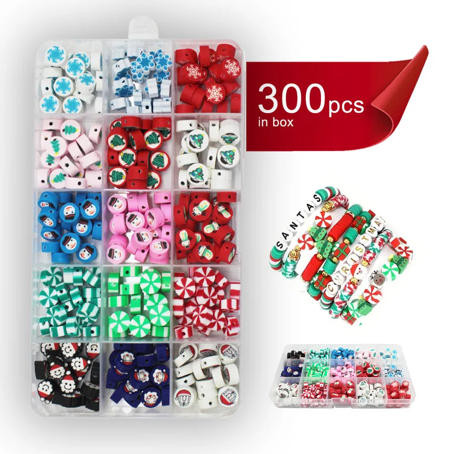 Colorful Christmas Soft Clay Snowflake Snowman Santa Claus Beads Jewelry Bracelet Making Kit Box Diy Christmas Ornaments