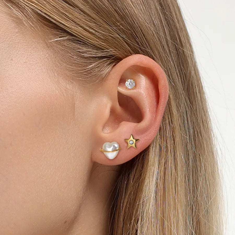 Cute Romantic Heart Shape 304 Stainless Steel 16K Gold Plated White Gold Plated Ear Studs