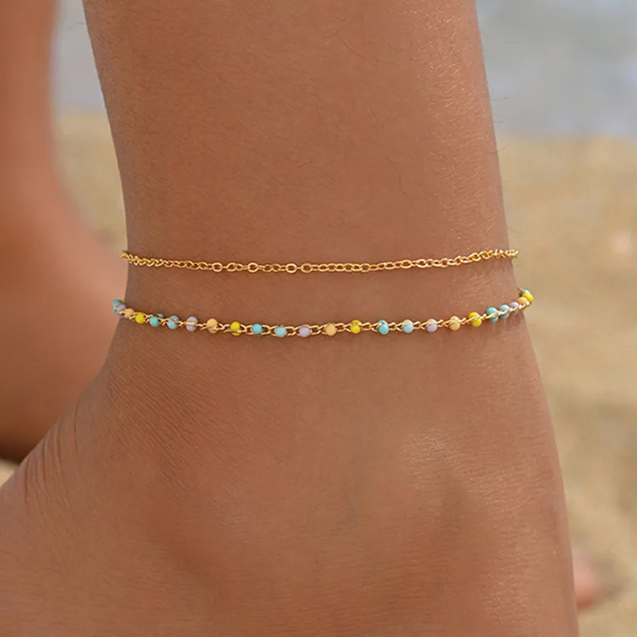 Wholesale Jewelry Vacation Beach Tropical Geometric Copper 18K Gold Plated ceramics Anklet
