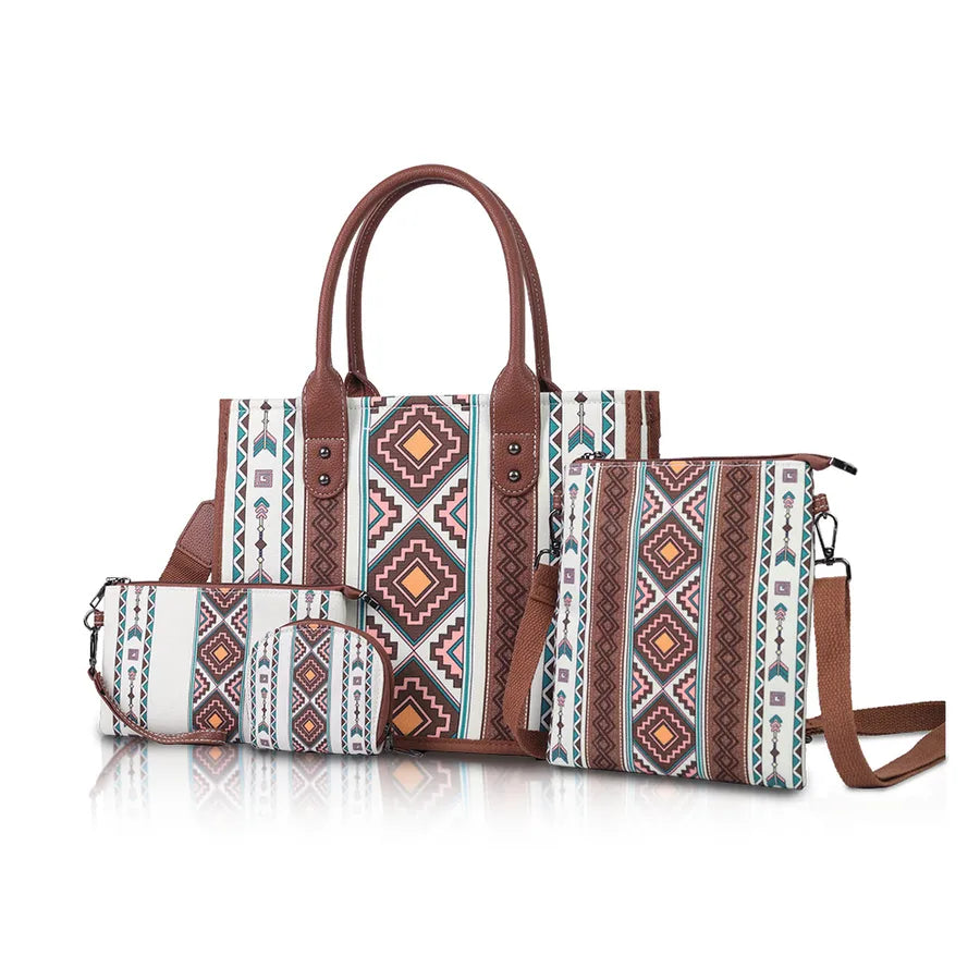 Women's Medium Canvas Printing Vintage Style Plaid Square Zipper Bag Sets Handbag