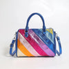 Women's Pu Leather Color Block Stripe Streetwear Square Zipper Handbag