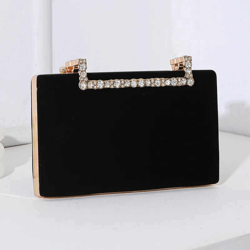 Black Red Wine Red velvet Solid Color Square Evening Bags