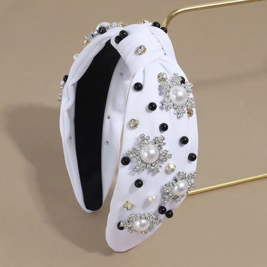 Elegant Christmas Themed Water Diamond Snowflake Hairband Versatile Wide Edge Knot Design  Style Women's Headwear