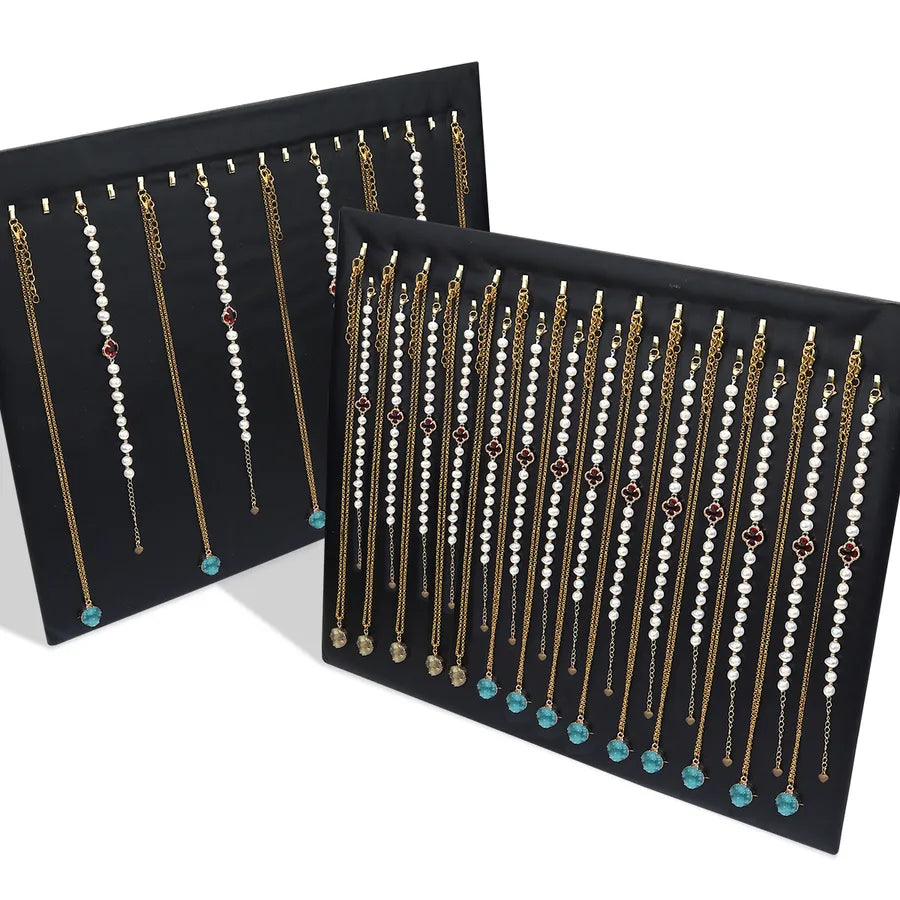 New PU Leather Jewelry Display Board Black Hook Necklace Earring Ring Stand Stall Display Props Simple Style Handwoven Square