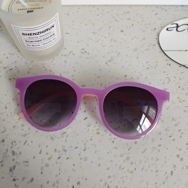 Simple Style Classic Style Solid Color UV400 Protection Resin Round Frame Full Frame Kids Sunglasses