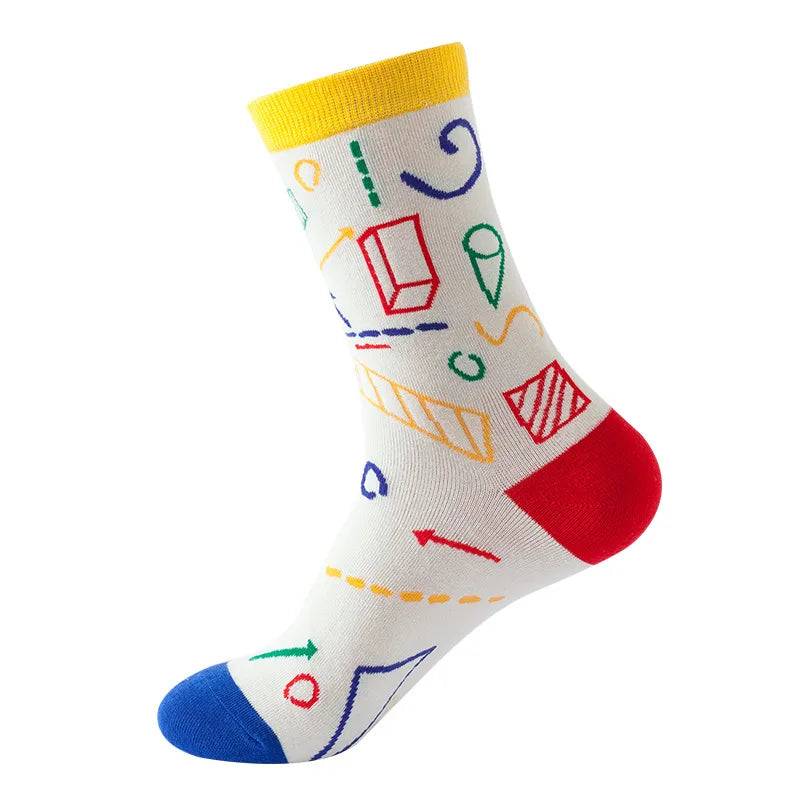 Unisex Modern Style Printing Color Block Lingge Nylon Cotton Ankle Socks A Pair