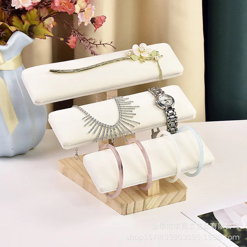 1 Piece Pu Leather solid wood Flannel Modern Style Simple Style Solid Color Jewelry Display Jewelry Rack