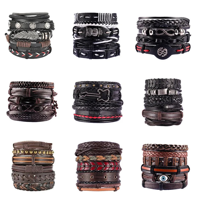 ethnic style feather pu leather alloy patchwork men's bracelets