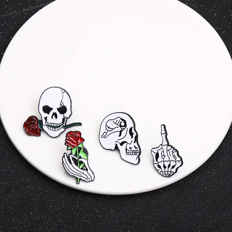 Creative Personalized Skull Series Alloy Pin Brooch Fashion Accessory Drop Oil Design Trendy Brand New  Unisex Style