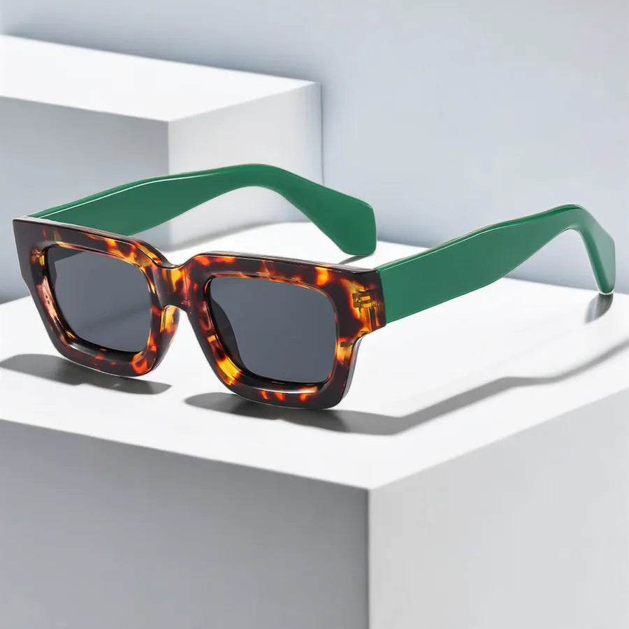 simple style color block leopard pc square full frame men's sunglasses