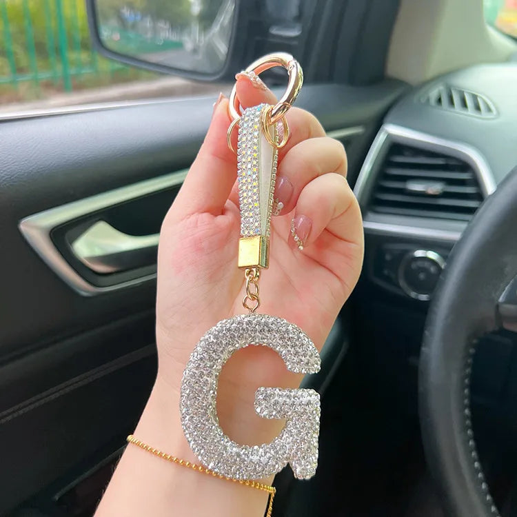 simple style letter rhinestone inlay rhinestones women's keychain