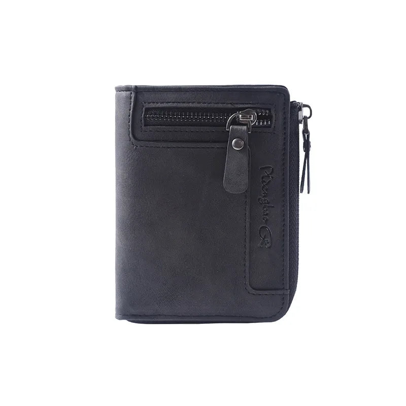 men's word pu leather zipper small wallets