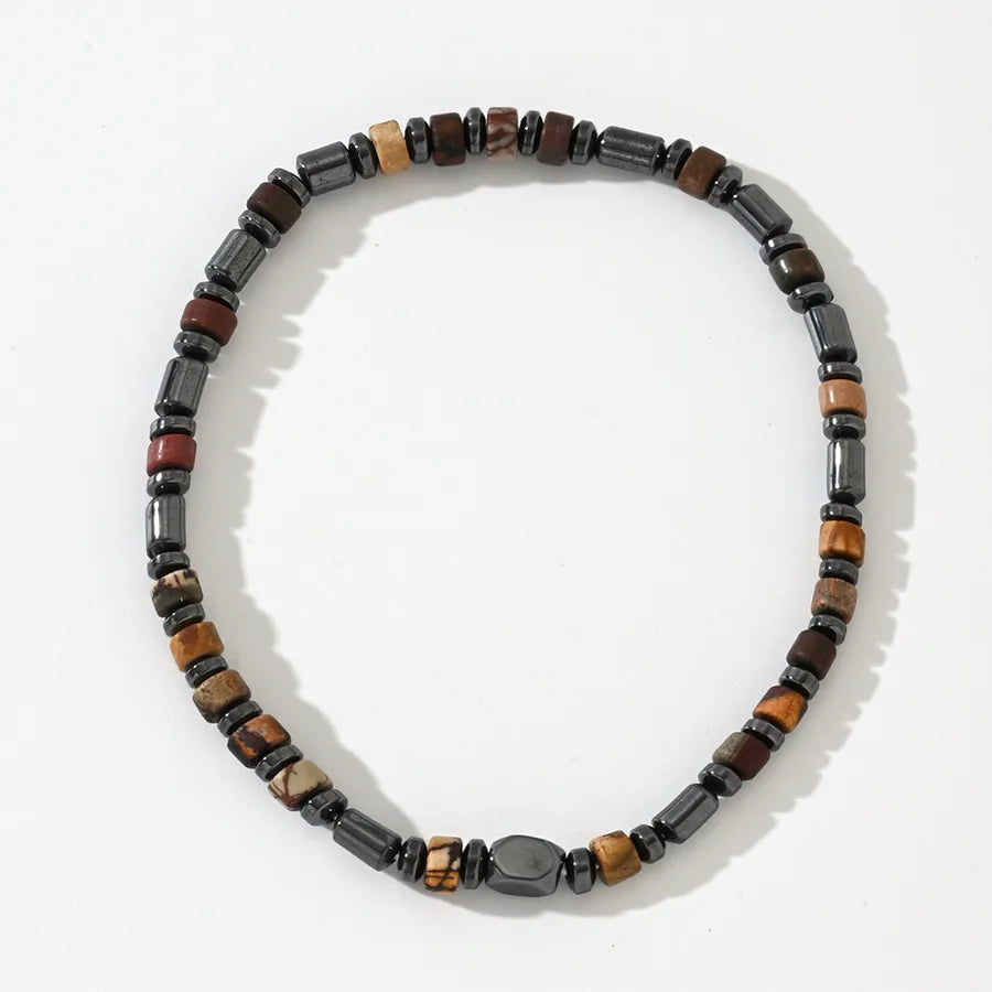 Hot Selling Natural Stone Haematite Spacer Cylindrical Picasso Semi-Precious Stone Men's Beaded Bracelet Bracelet
