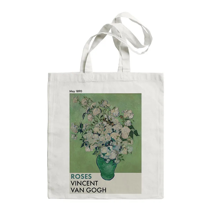 women's retro oil painting shopping bags