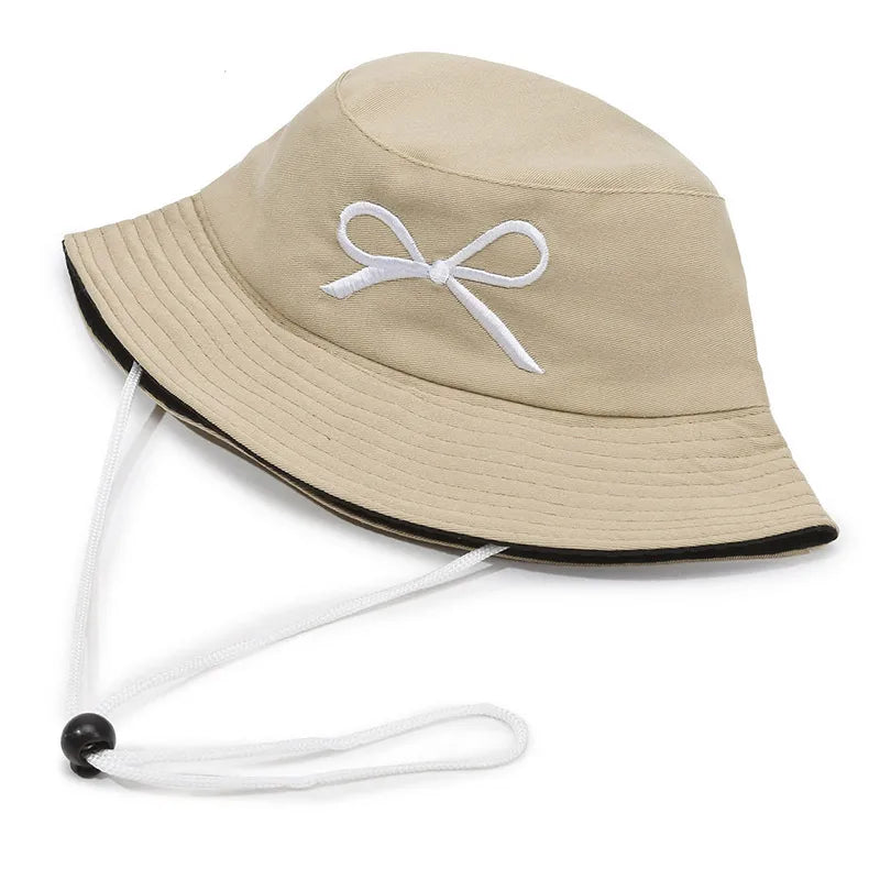 Women's Sweet Bow Knot Embroidery Wide Eaves Bucket Hat