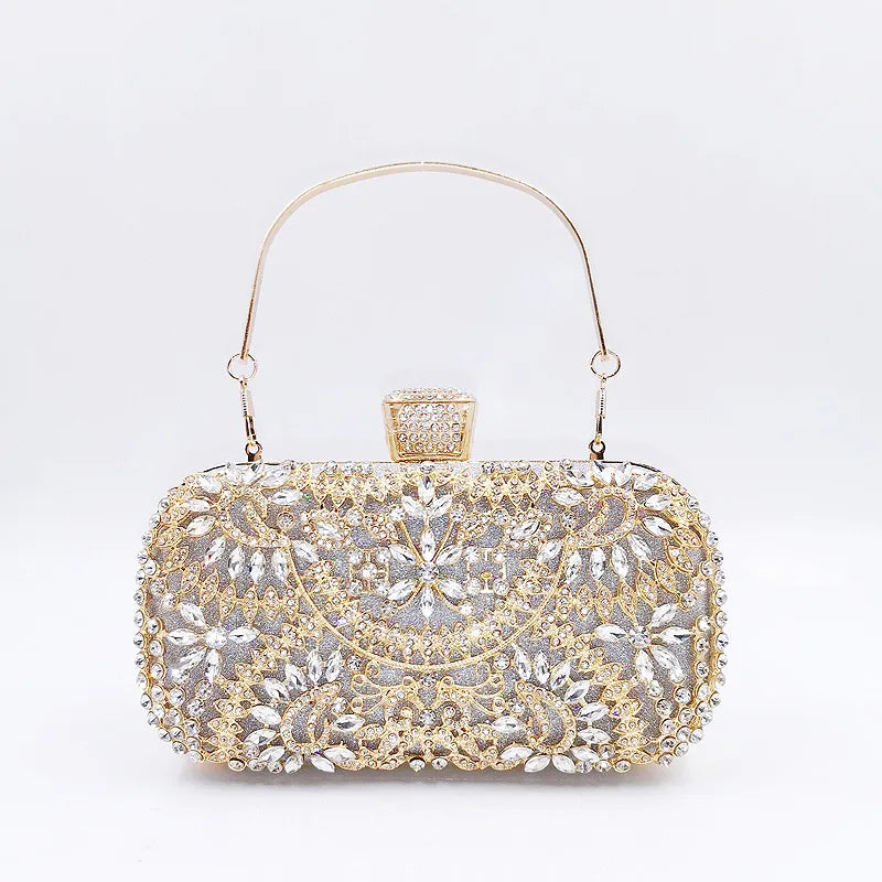white red green pu leather solid color rhinestone square clutch evening bag