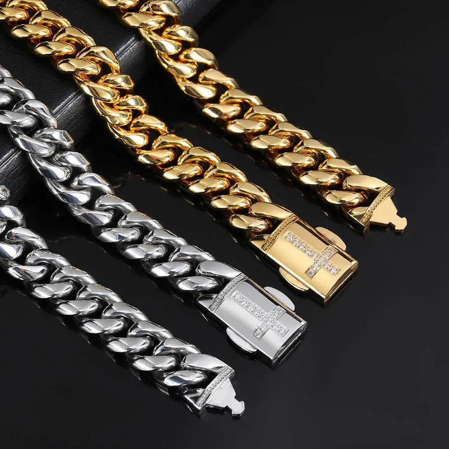 hip-hop fashion geometric cross stainless steel metal artificial gemstones bracelets