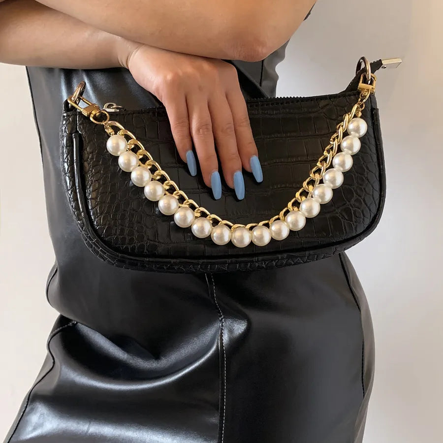 white gold alloy pearl bag chain