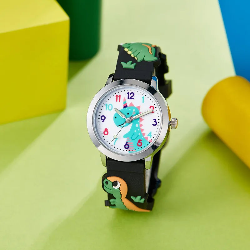 Cartoon Style Cute Dinosaur Buckle Pu Strap Quartz Watch