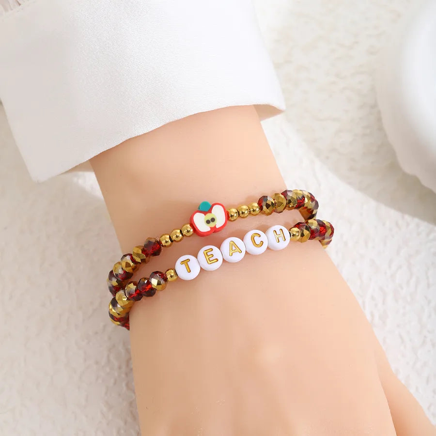 Elastic Apple Beaded Bracelet Set Thank You Teacher Gift Teacher's Day Educational Workers Present Casual Cute Acrylic Jewelry