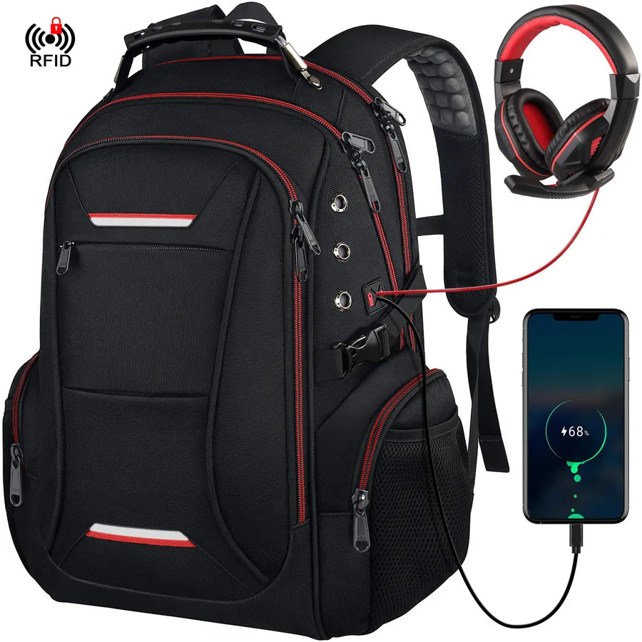 men's solid color oxford cloth zipper functional backpack laptop backpack
