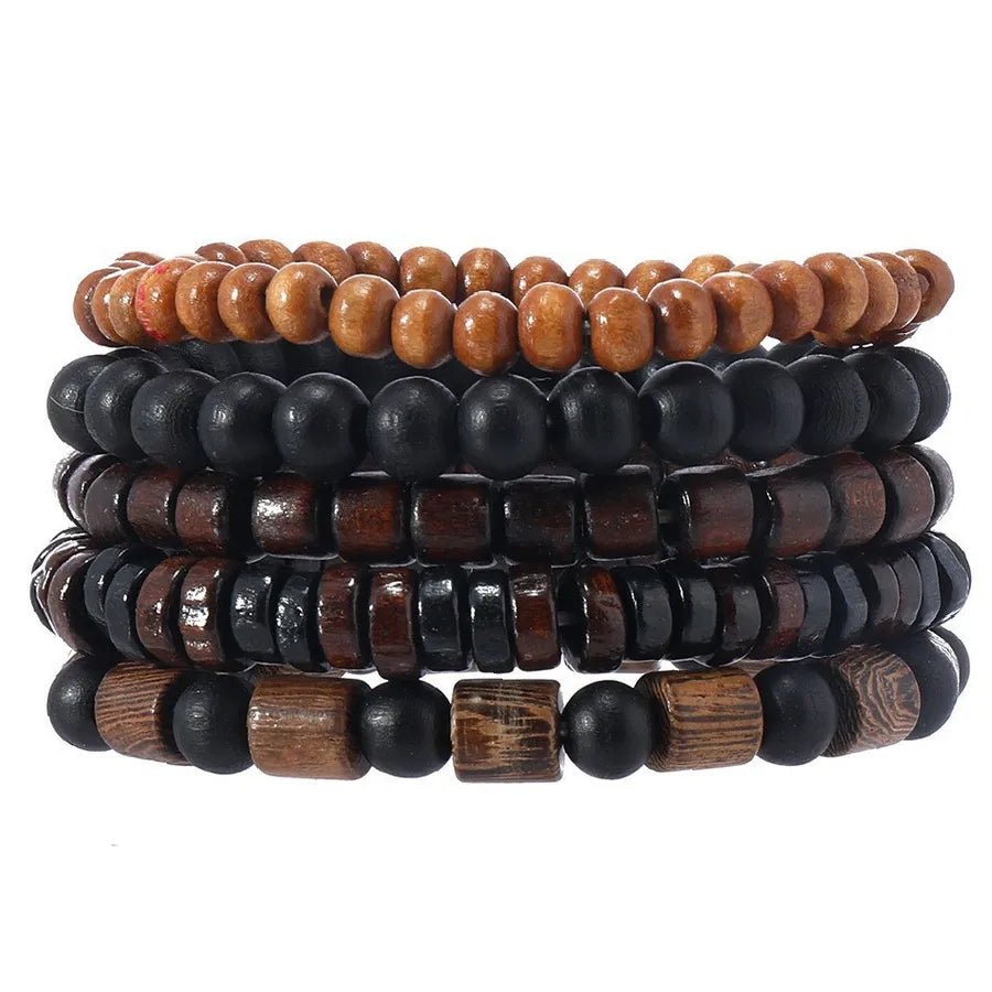 Retro Round Wood Beaded Men's Bracelets