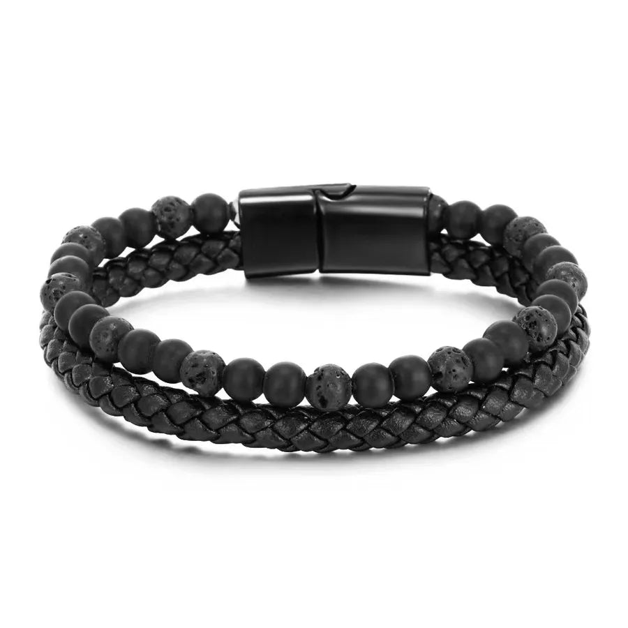 fashion round alloy natural stone beaded braid men's bracelets