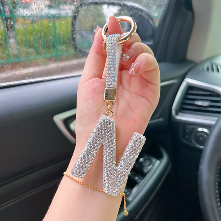simple style letter rhinestone inlay rhinestones women's keychain