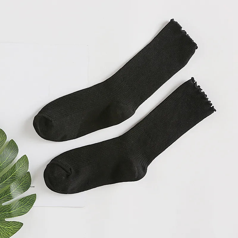 Stacked Socks Women's Japanese Style Autumn and Winter Cotton Thin Women's Socks Solid Color Wood Ear Retro Short Boots Socks