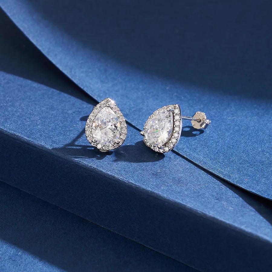 1 Set 925 Sterling Silver Water Droplets Zircon White Gold Plated box chain Jewelry Set